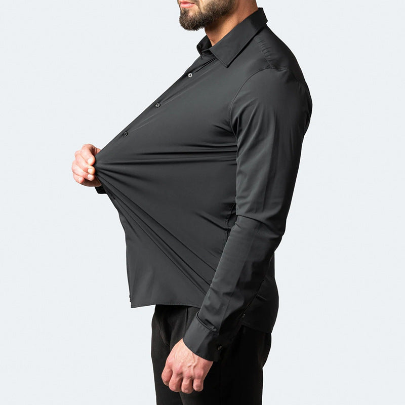 Slim-Fit Long-Sleeve Cotton Dress Shirt in Solid Colors