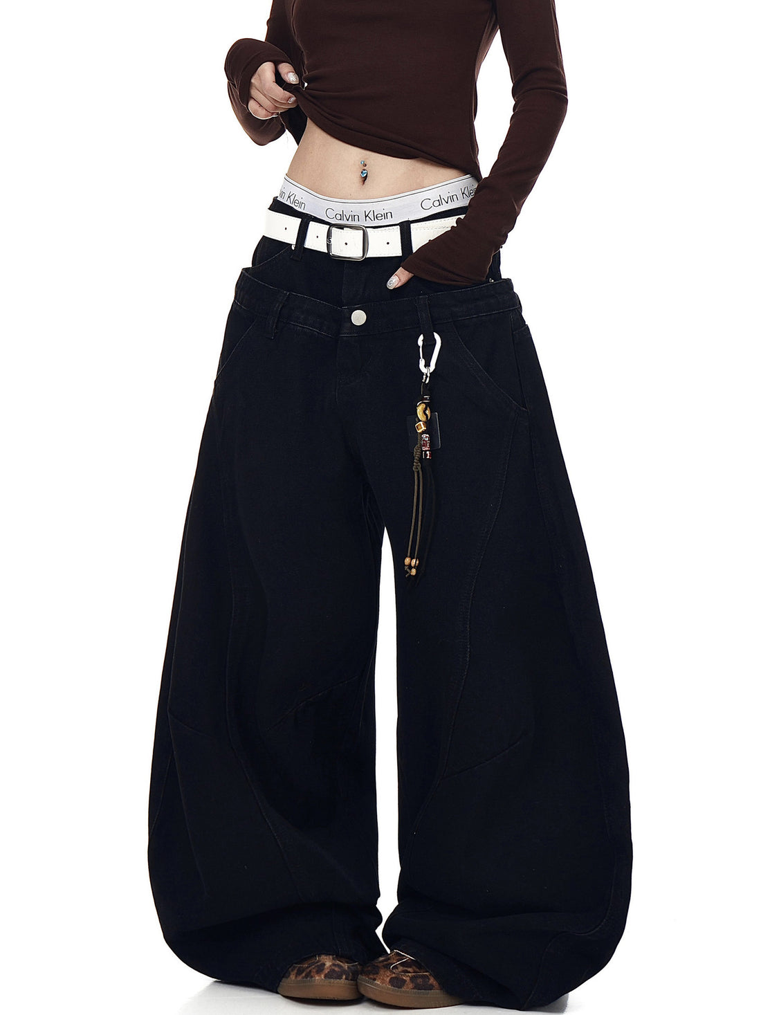 Black graffiti-print high-waisted wide-leg jeans