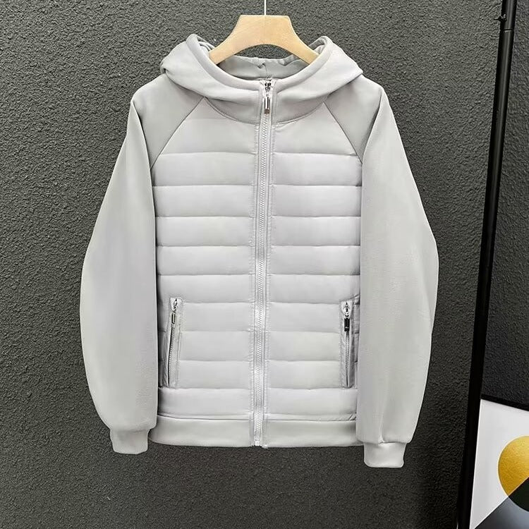 Black Gray White Geometric Triangle Quilted Hooded Puffer Jacket