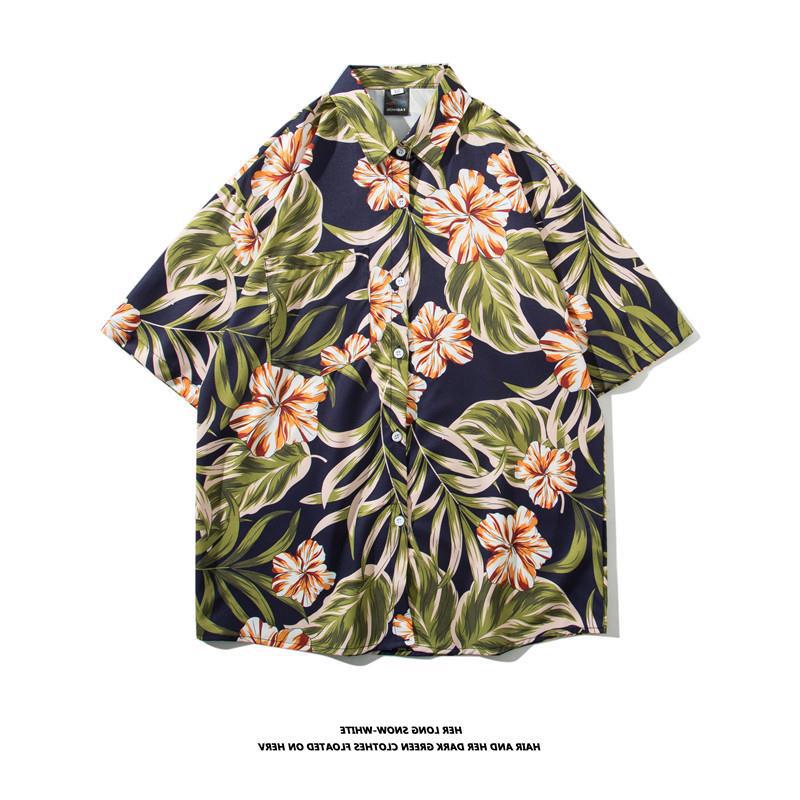 Vintage palm tree print short sleeve button-up shirt