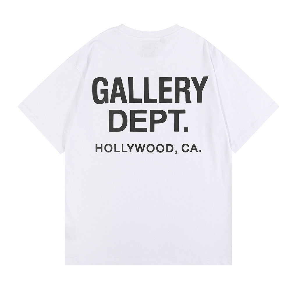 Cotton Crew Neck T-Shirt with Retro Letter Print in Solid Colors