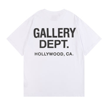 Cotton Crew Neck T-Shirt with Retro Letter Print in Solid Colors