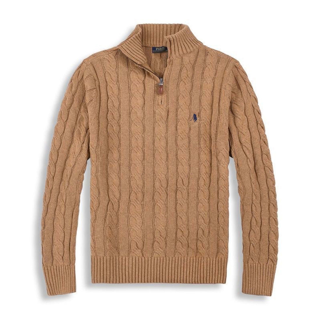 Cable-Knit Half-Zip Wool Pullover in Navy, White, Camel, Pink, Black, Gray, or Sky Blue