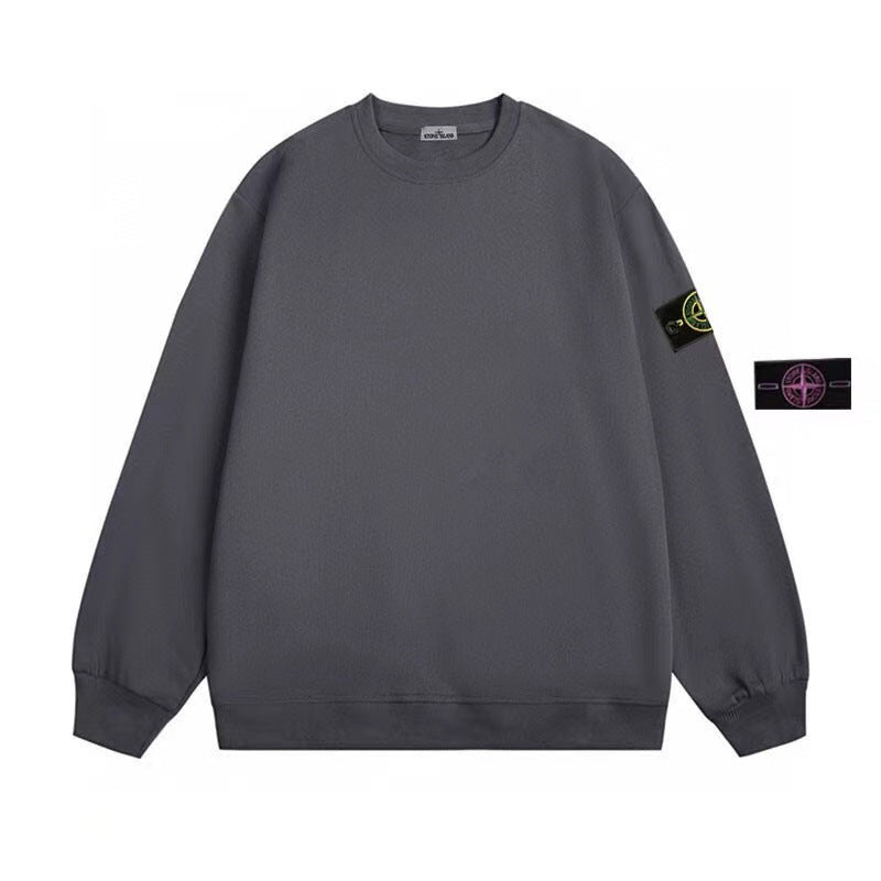 Cotton crewneck sweatshirt with embroidered sleeve badge