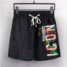 White Black Red Elastic-Waist Quick-Dry Casual Shorts
