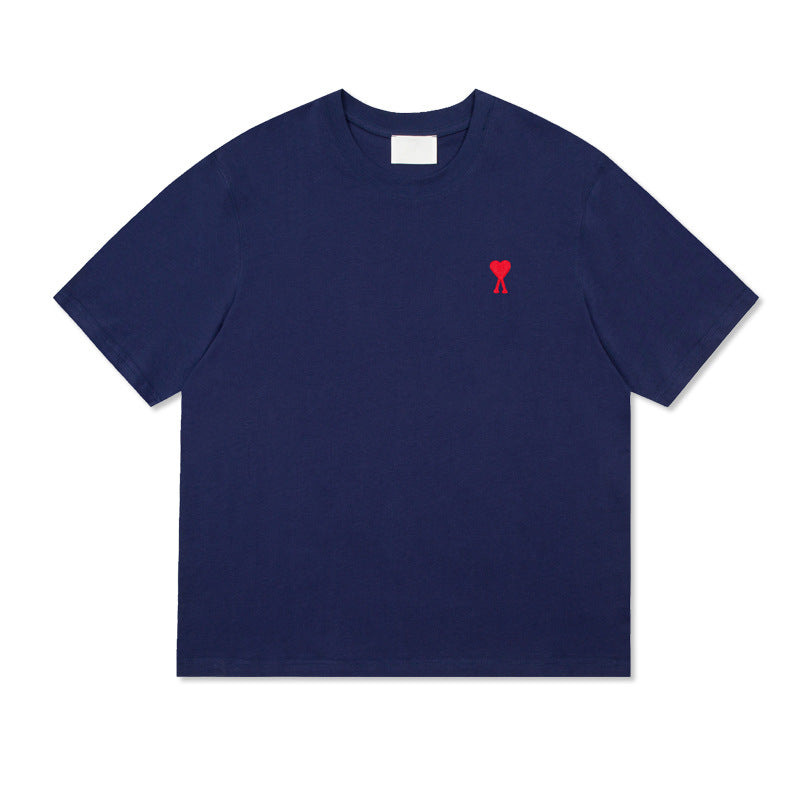 Embroidered Heart Detail Short Sleeve Cotton T-Shirt