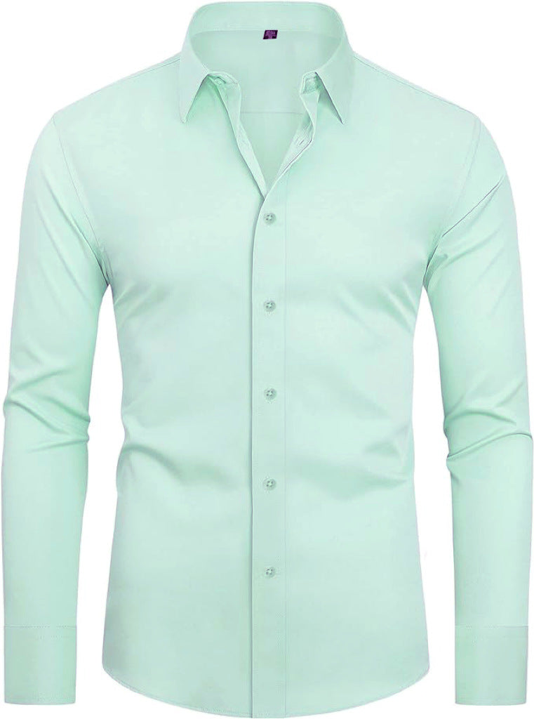 Slim-Fit Long-Sleeve Cotton Dress Shirt in Solid Colors