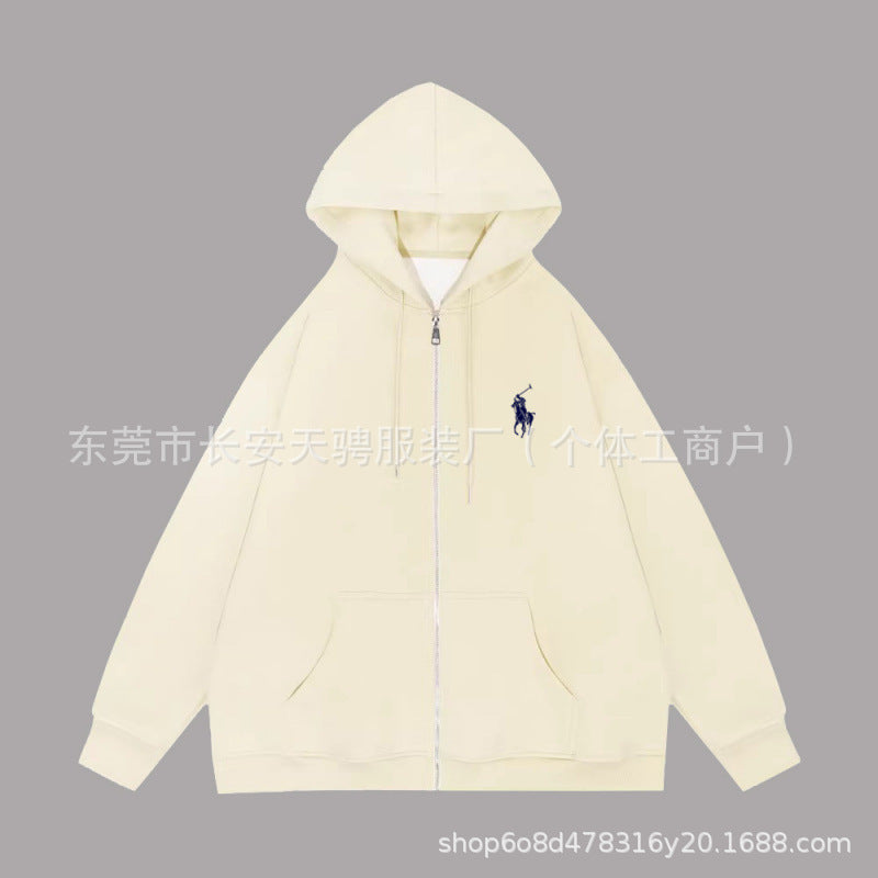 Black cotton-blend zip-up hoodie with relaxed fit and kangaroo pocket