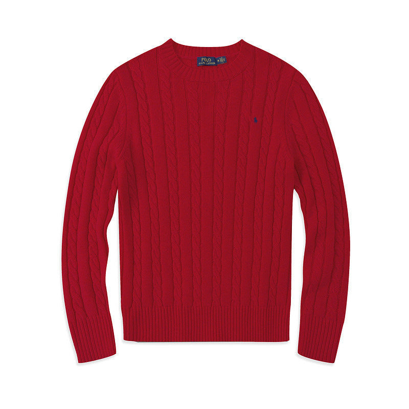 Navy Cable-Knit Crew Neck Pullover Sweater