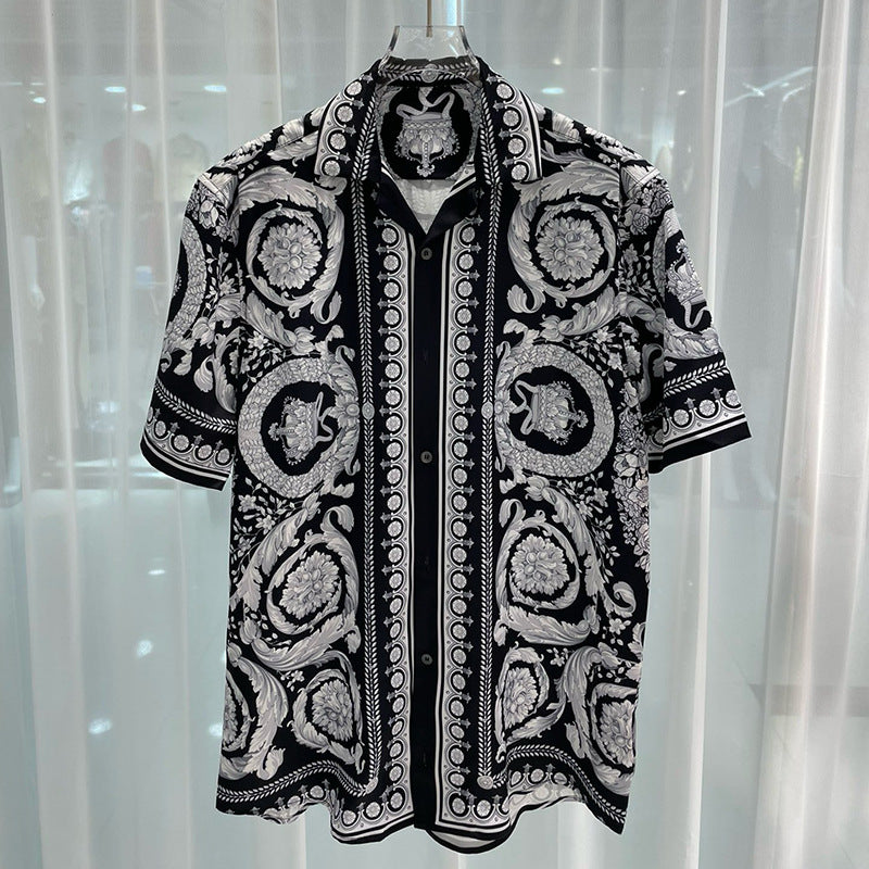 Black and white baroque print long sleeve shirt