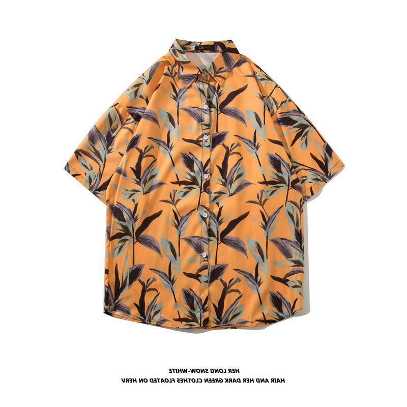 Vintage palm tree print short sleeve button-up shirt