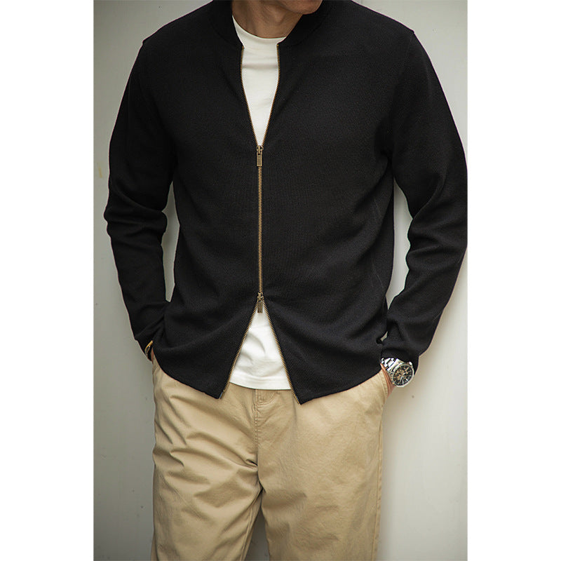 Black Green Brown Knit Cardigan Jacket with Baseball Collar