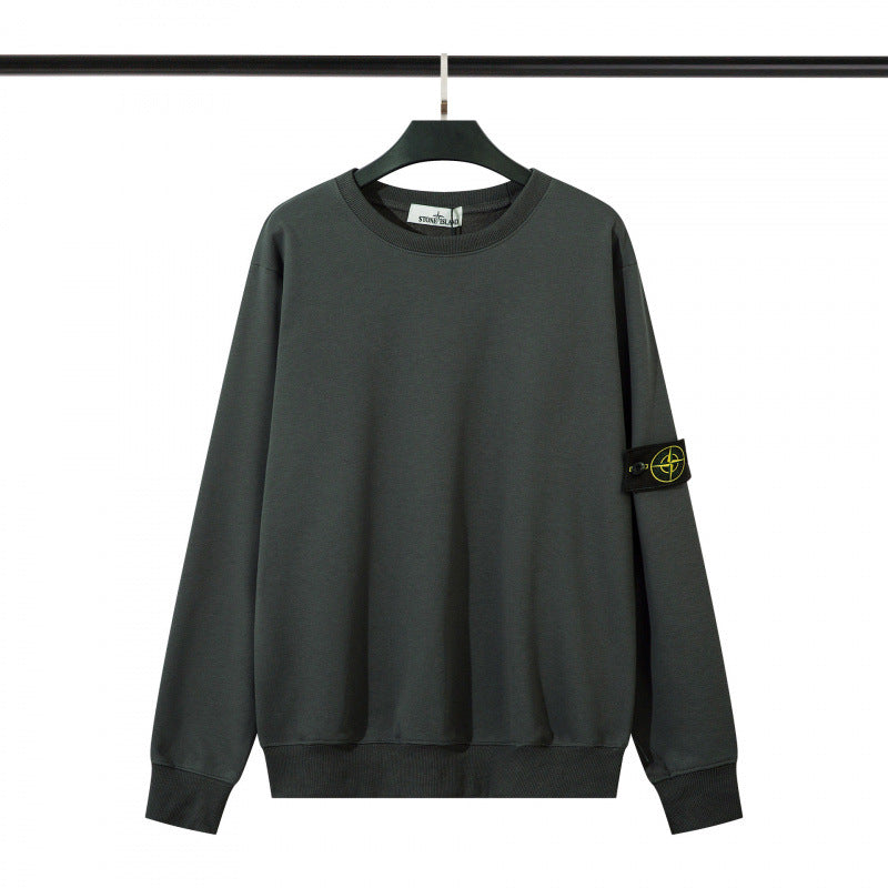 Cotton crewneck sweatshirt with embroidered sleeve badge