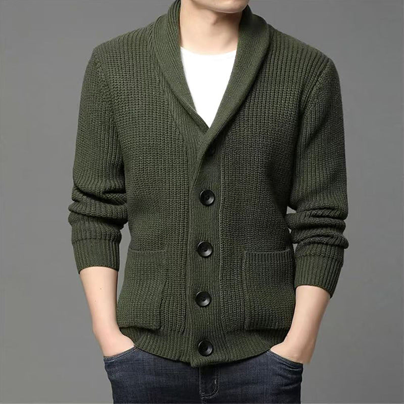 Men's Stylish Turn-Down Collar Knit Sweater - Classic Long Sleeve Cardigan For A