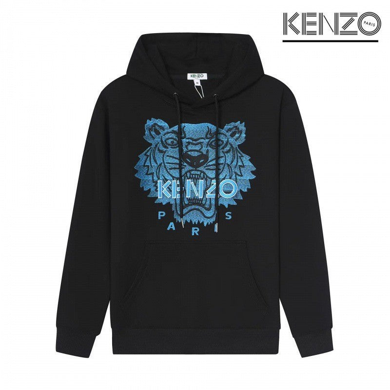 Black Terry Crewneck Sweatshirt with Embroidered Tiger Motif