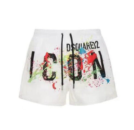 White Black Red Elastic-Waist Quick-Dry Casual Shorts