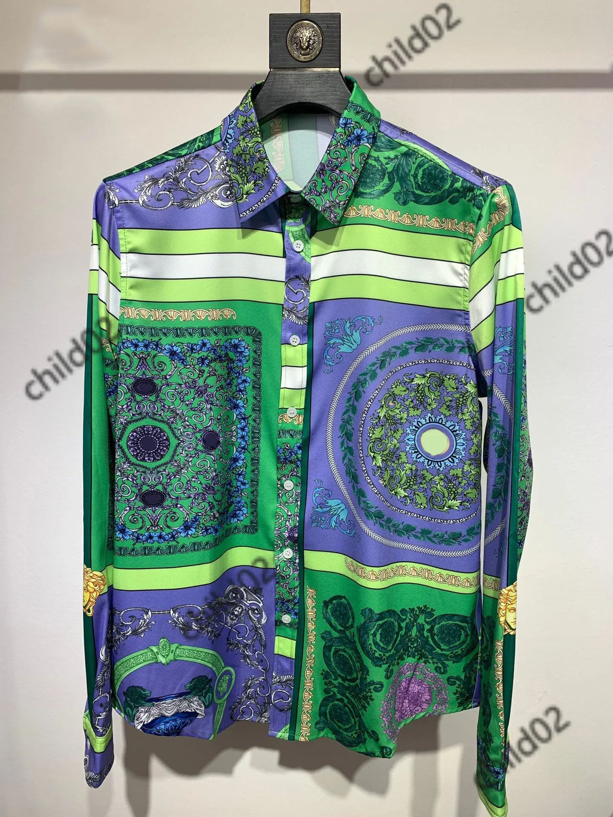 Baroque-print short-sleeve shirt with 3D lapel detail