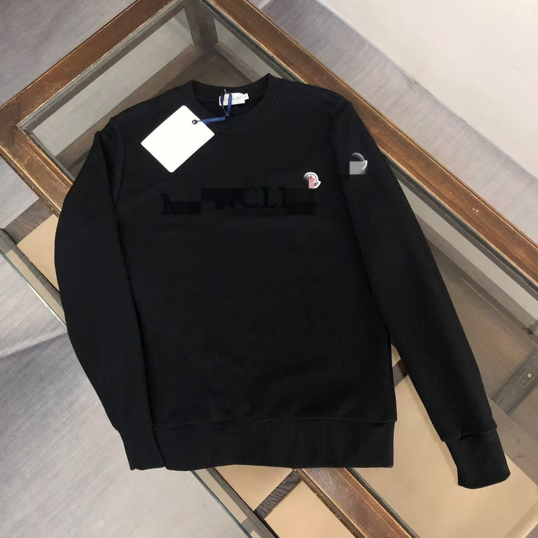 Black and White Embroidered Relaxed-Fit Round-Neck Sweatshirt