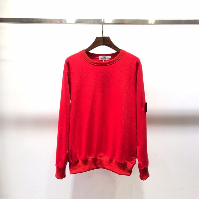 Cotton crewneck sweatshirt with embroidered sleeve badge