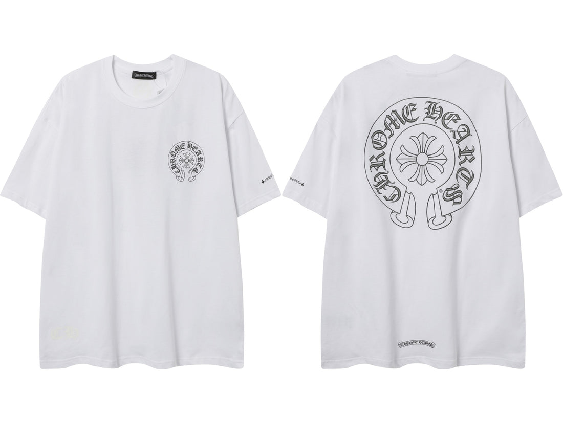 Combed cotton crew neck short sleeve T-shirt with embroidered motif