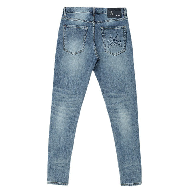 Light Wash Slim Fit Men's Jeans with Embroidered Back Pocket