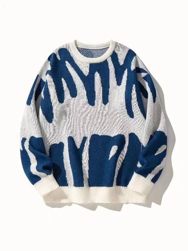 Jacquard knit sweater with abstract graphic and ribbed cuffs