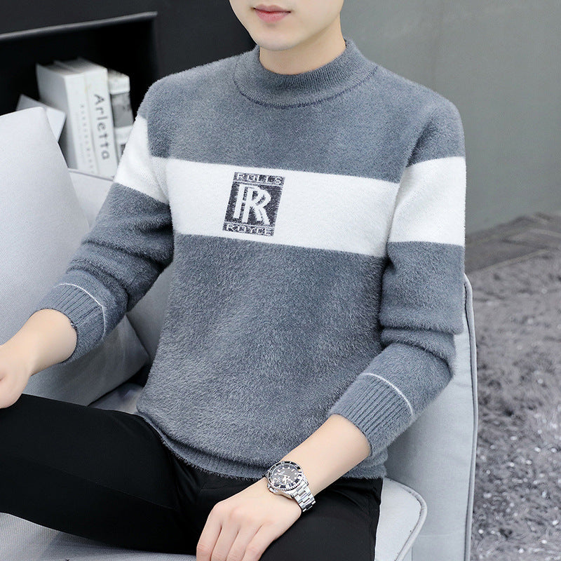 Velvet half-turtleneck jacquard pullover sweater