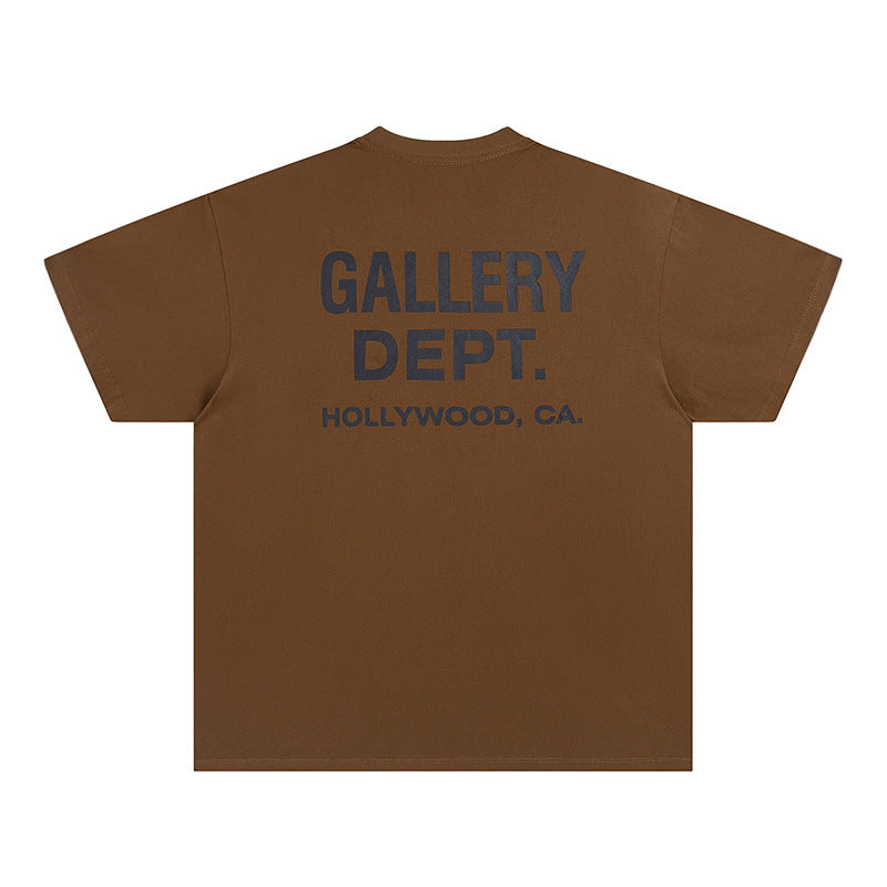 Cotton Crew Neck T-Shirt with Retro Letter Print in Solid Colors