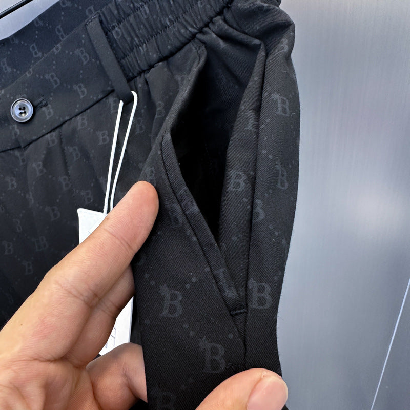 Slim-Fit Black Mesh Straight-Leg Business Casual Pants