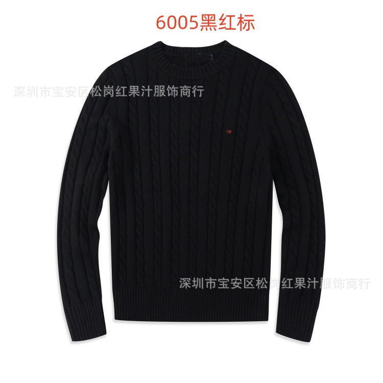 Cable-Knit Crew Neck Sweater in Solid Colors with Subtle Embroidery