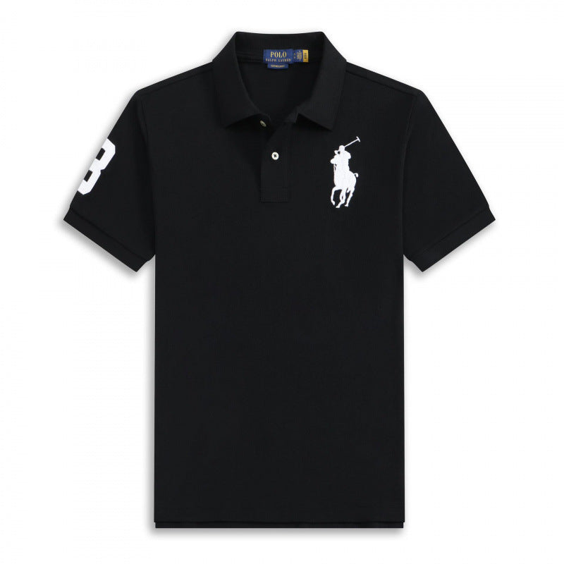 Black or Navy Short-Sleeve Piqué Polo Shirt with Embroidered Chest Detail