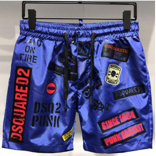 White Black Red Elastic-Waist Quick-Dry Casual Shorts