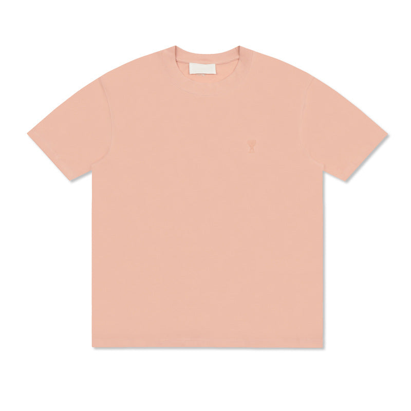 Embroidered Heart Detail Short Sleeve Cotton T-Shirt