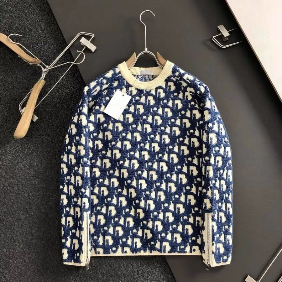 Men's Clothing Heavy Weight Light Luxury Zipper Sleeve Trendy Jacquard Knit Swea