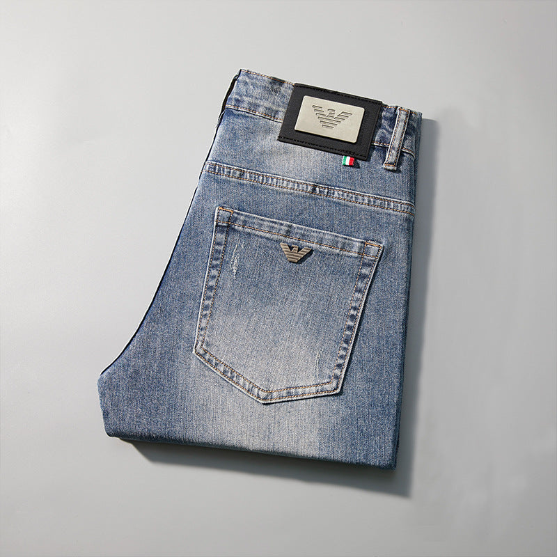 Black Straight-Leg Stretch Jeans with Washed Finish