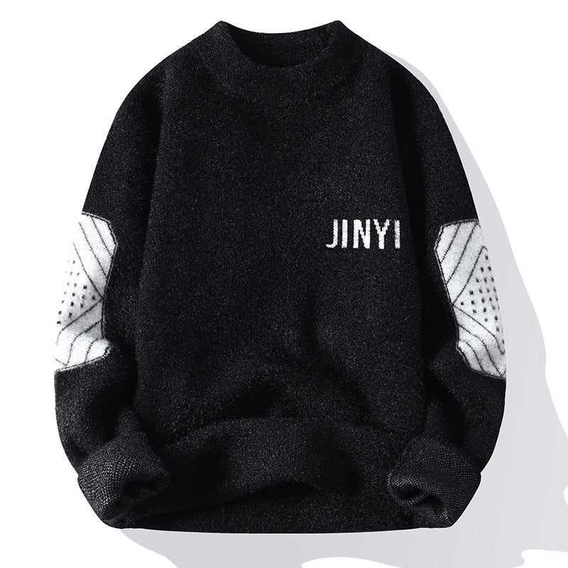 Velvet half-turtleneck jacquard pullover sweater