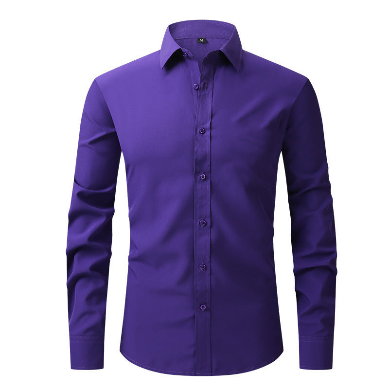 Slim-Fit Long-Sleeve Cotton Dress Shirt in Solid Colors
