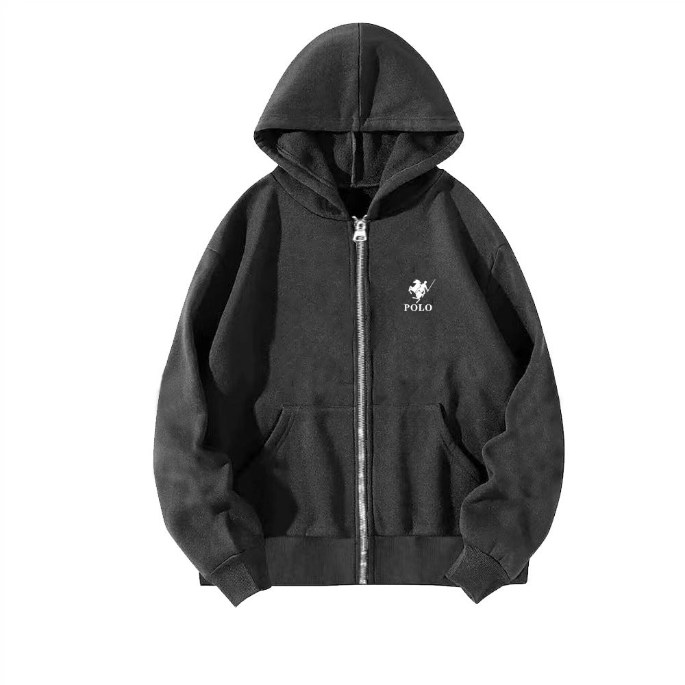 Black Cotton-Blend Relaxed-Fit Full-Zip Hoodie with Kangaroo Pocket