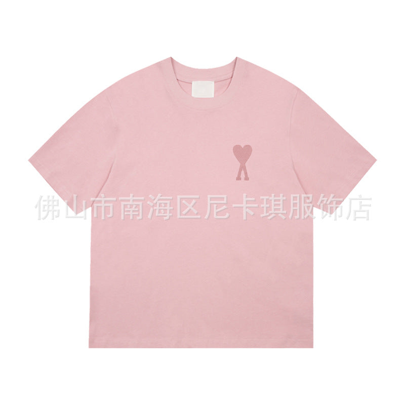 Embroidered Heart Detail Short Sleeve Cotton T-Shirt