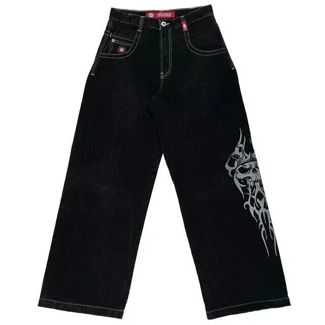 Baggy denim jeans with embroidered back pocket graphics
