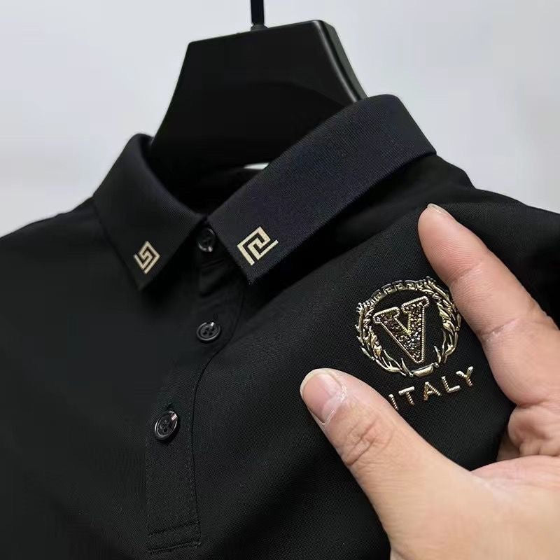 White and Black Short-Sleeve Ice Silk Polo Shirt
