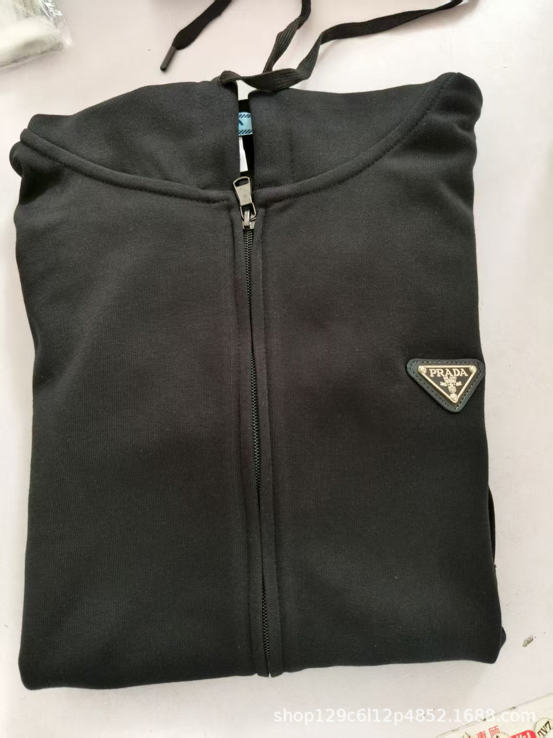 Black Full-Zip Hooded Cardigan Sweater in Soft Cotton Blend