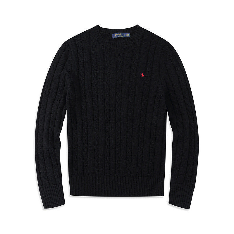 Navy Cable-Knit Crew Neck Pullover Sweater