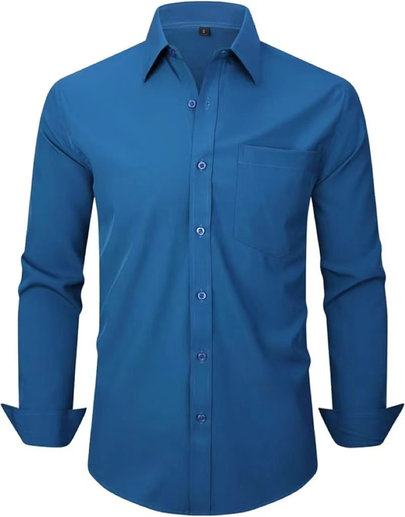 Slim-Fit Long-Sleeve Cotton Dress Shirt in Solid Colors