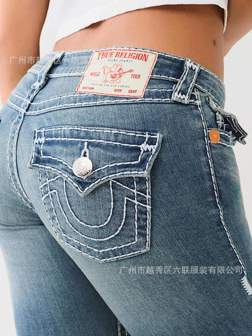 True Religion embroidered washed slim-fit jeans