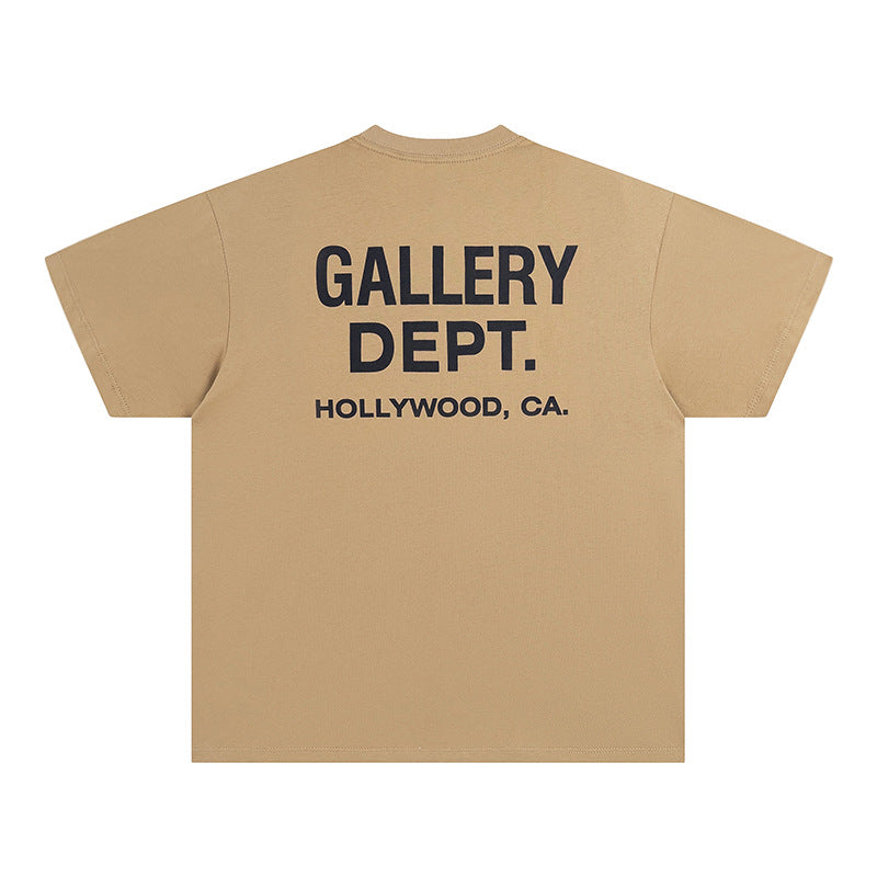 Cotton Crew Neck T-Shirt with Retro Letter Print in Solid Colors