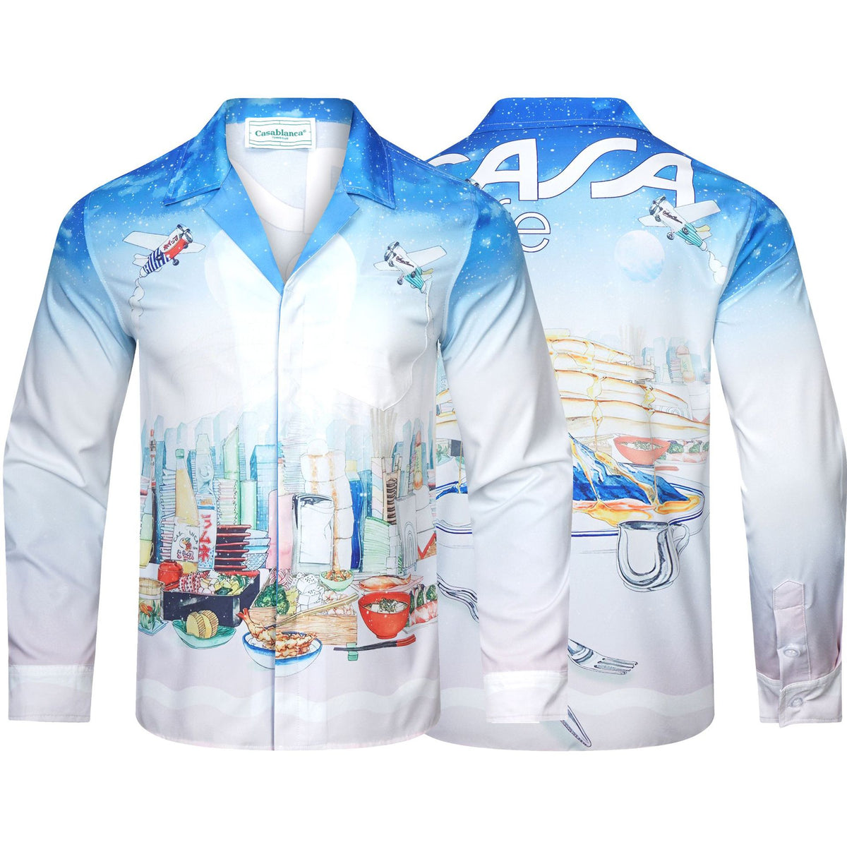 Long-sleeve checkered shirt with tropical graphic print and pastel trim