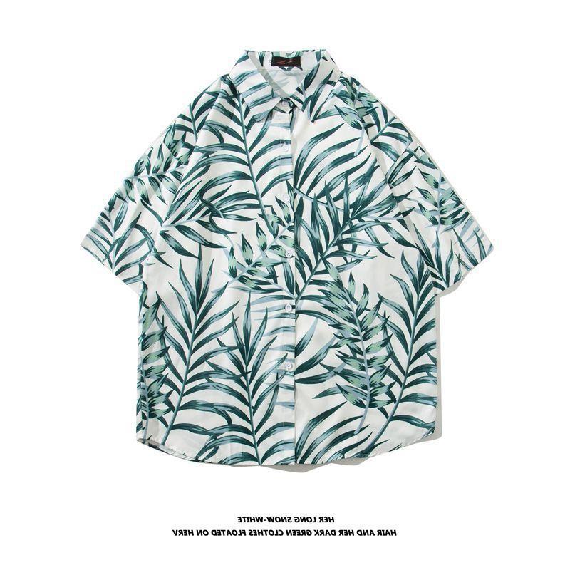 Vintage palm tree print short sleeve button-up shirt