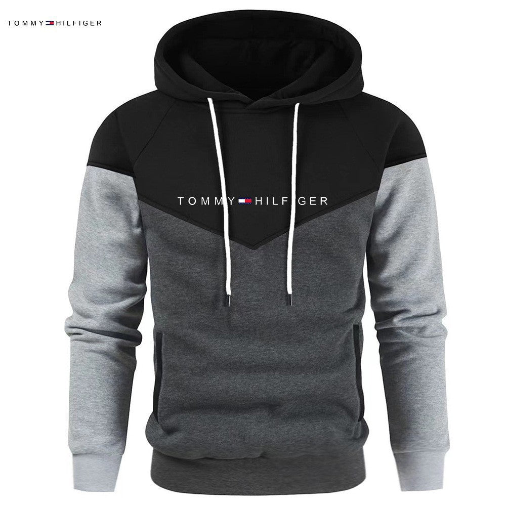 Color-Blocked Hoodie with Contrast Sleeves and Chest Panel