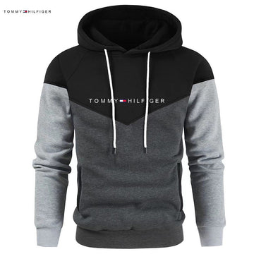 Color-Blocked Hoodie with Contrast Sleeves and Chest Panel